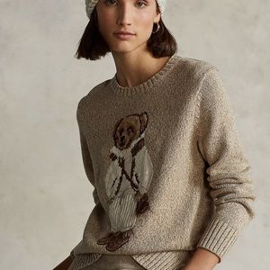 Ralph Lauren Polo Bear Shearling Wool-Blend Taupe Knit Winter Warm Sweater